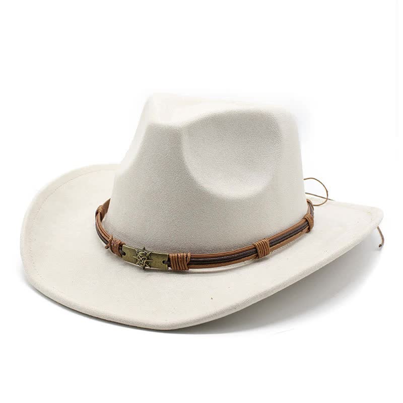 NNEDSZ Off White Unisex Faux Suede Western Cowboy Hat - Wide Brim Vintage Fedora for Outdoor Travel,M(57-58cm)-0