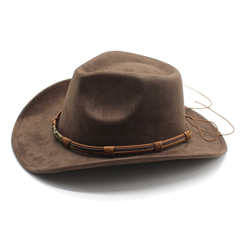 NNEDSZ Off White Unisex Faux Suede Western Cowboy Hat - Wide Brim Vintage Fedora for Outdoor Travel,M(57-58cm)-3